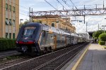 A regional train rolls to a halt at Sestri Levante